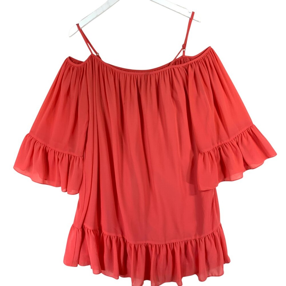 STRUT & BOL Cold shoulder mini dress 3/4 sleeve coral color dress size  medium